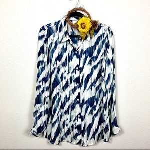 CAbi Abstract Watercolor Pleat Blouse
